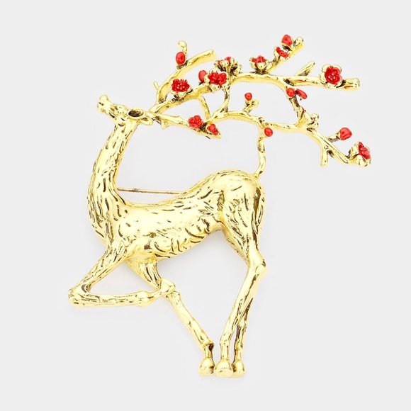 Elegant Colored Metal Reindeer Pin Brooch / Pendant - Picture 1 of 2